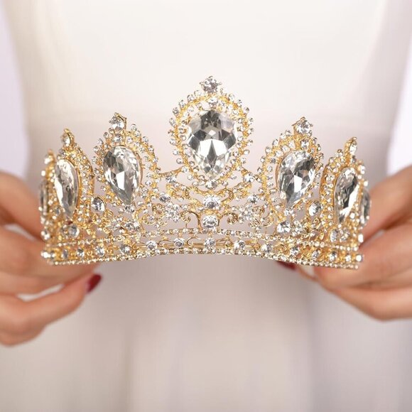 Vintage Crystal Tiara Crown Alloy Red Wedding Hair Accessories Women Prom Party main image 5